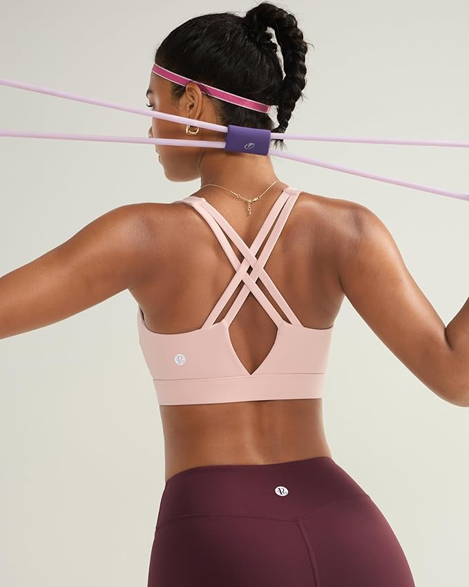 RUNNING GIRL Sports Bra for Women High Support, Molded Cup High Impact Sports Bras with Sewn in Pads Strappy Running Bra