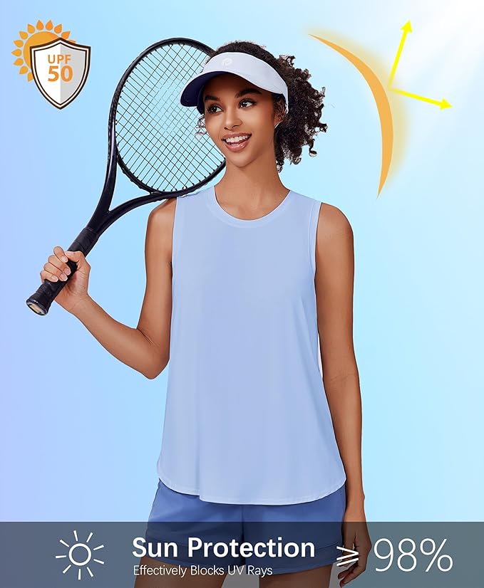 PINSPARK Workout Tank Tops Woman UPF 50+ Yoga Tanks Quick Dry Sleeveless Gym Shirts with Side Slits Loose Fit Athletic Top