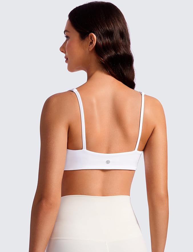 CRZ YOGA Butterluxe Square Neck Spaghetti Strap Sports Bras for Women - Low Coverage Yoga Wireless Padded Cami Crop Top