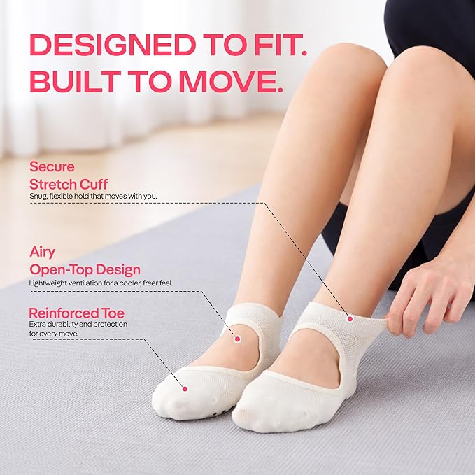 CoolMate Pilates Socks with Grips for Women, Yoga Socks, Crew Non Slip Women for Barre, Pilates Gifts for Women