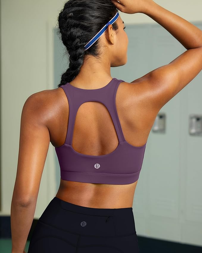 RUNNING GIRL Sports Bras for Women High Support,Racerback High Impact Grey Sports Bra Moulded Cup Workout Bra Push up