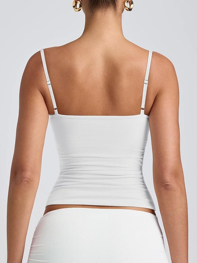 PINKMSTYLE Women's Basic Double Lined Scoop Neck Tank Tops Adjustable Cami Tank Summer Sleeveless Tops