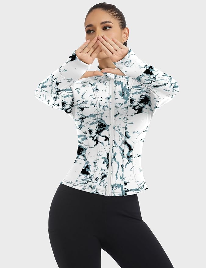 Loovoo Women's Workout Jacket Lightweight Zip Up Athletic Jackets Cropped Slim Fit Running Yoga Tops with Pockets