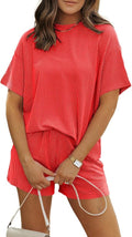 MARZXIN Women 2 Piece Shorts Set 2026 Casual Summer Cruise Outfits Ribbed Loose Short Sleeve Pocket Matching Lounge Sets