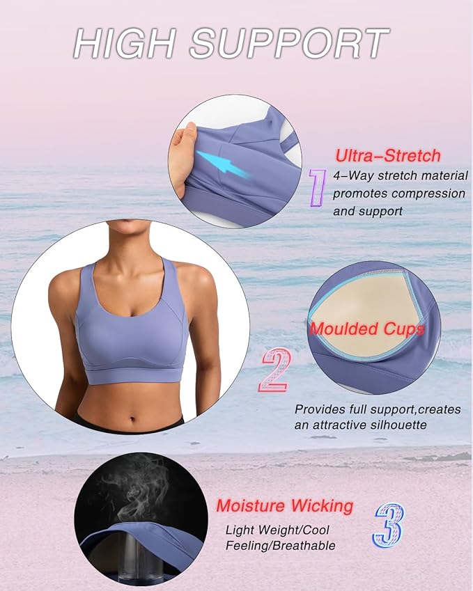 RUNNING GIRL Sports Bras for Women High Support,Racerback High Impact Grey Sports Bra Moulded Cup Workout Bra Push up