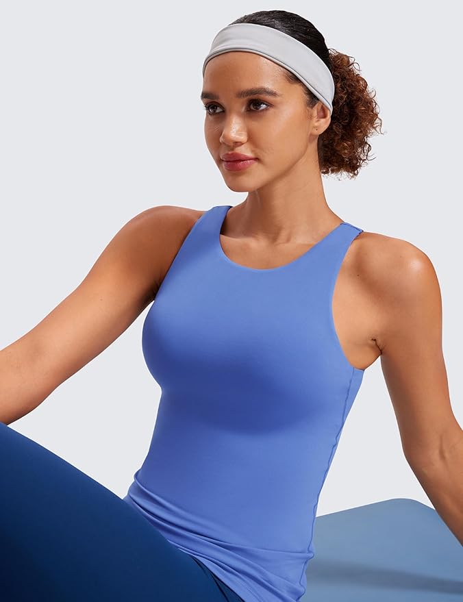 CRZ YOGA Butterluxe High Neck Tank Tops for Women - Racerback Workout Padded Yoga Athletic Camisole with Built in Bra