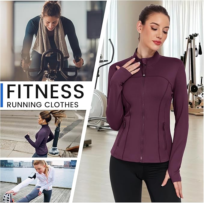 Women's Workout Jackets Full Zip Running Yoga Jackets Lightweight Athletic Clothes with Thumb Holes