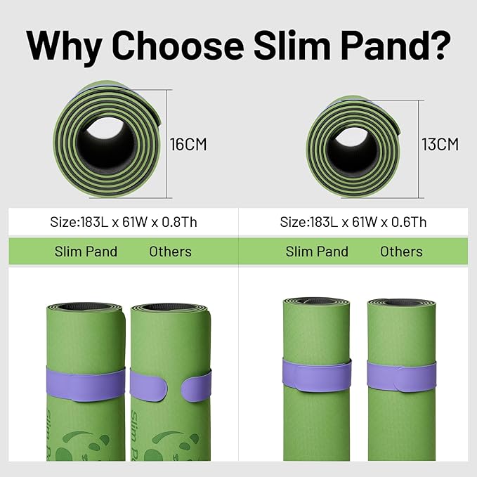 Slim Panda Yoga Mat Strap Slap Band, One Snap Keeps Mats Tightly Rolled, Heavy-Duty Clasp Fits Most Size Mats(24" L X 2" W)