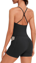 OMKAGI Workout Sets for Women Cute Spaghetti Strap Tank Tops Booty Shorts Outfits with Pockets