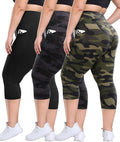 3 Pack Plus Size Leggings with Pockets for Women - High Waisted Tummy Control Spandex Soft Black Workout Yoga Pants