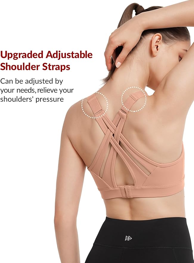 Yvette Sports Bra High Impact Adjustable Criss Cross Back, Full Support for Large Bust No Bounce