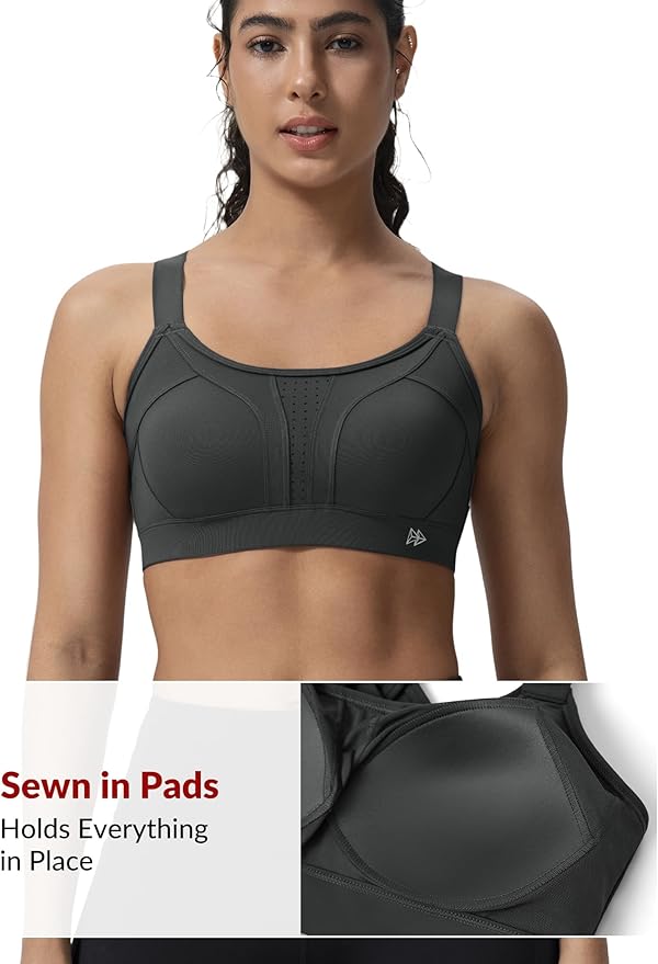 Yvette Sports Bra High Impact Adjustable Criss Cross Back, Full Support for Large Bust No Bounce