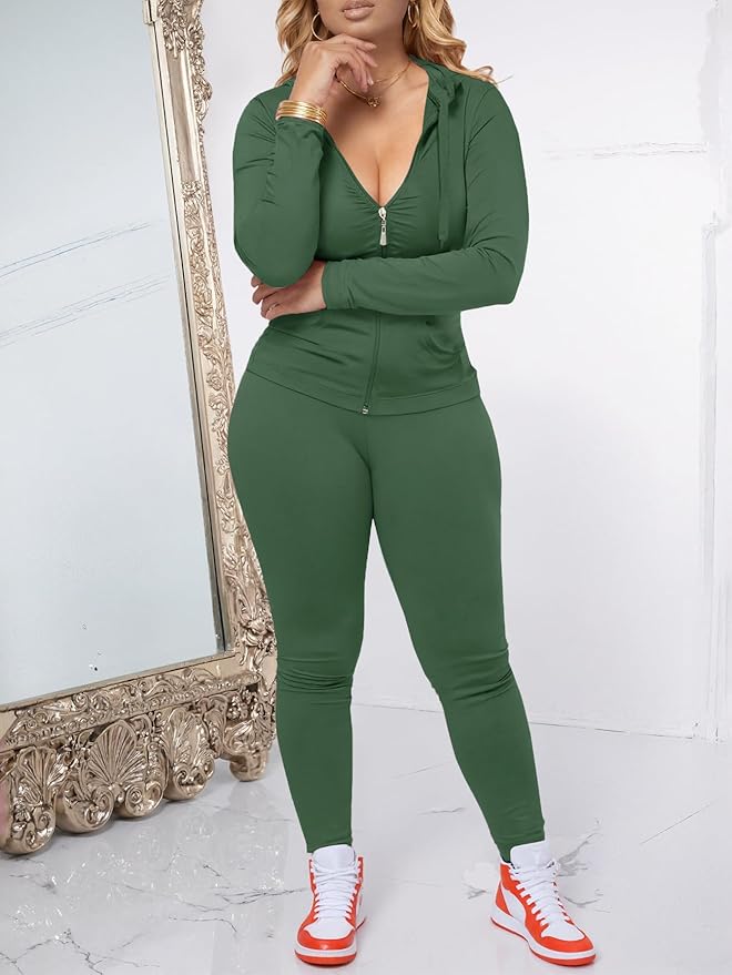 AUXDIO Women 2 Piece Outfits Casual Workout Sets Bodycon Tracksuit Zip Up Long Sleeve Hoodle Jacket Jogger Pants Set