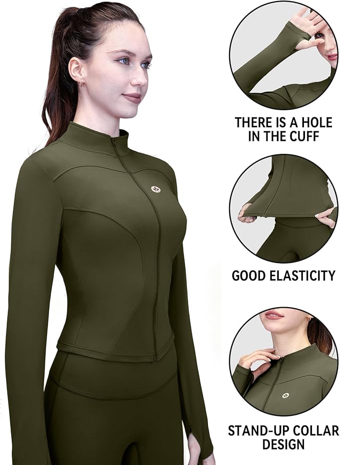 Women's Yoga Jacket Lightweight Zip Up - Workout Jackets for Running Gym Athletic Tops Full Zip