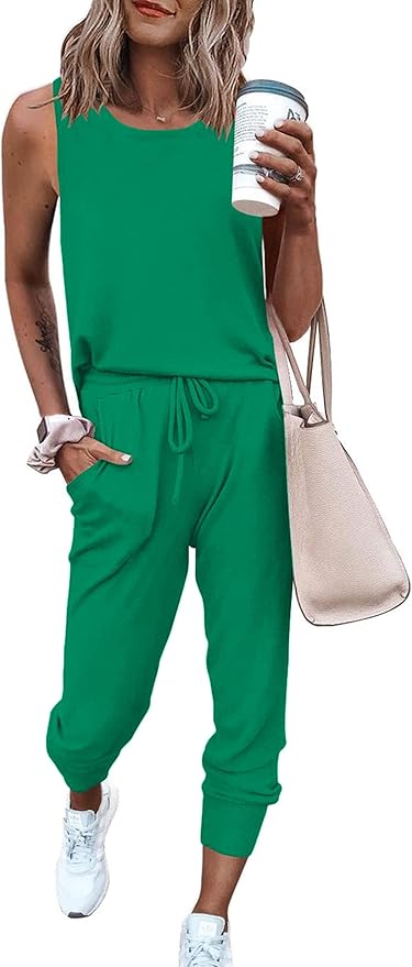 PRETTYGARDEN Women's Two Piece Outfit Sets Casual Summer Sleeveless Matching Lounge Wear Spring Travel Clothes Tracksuit