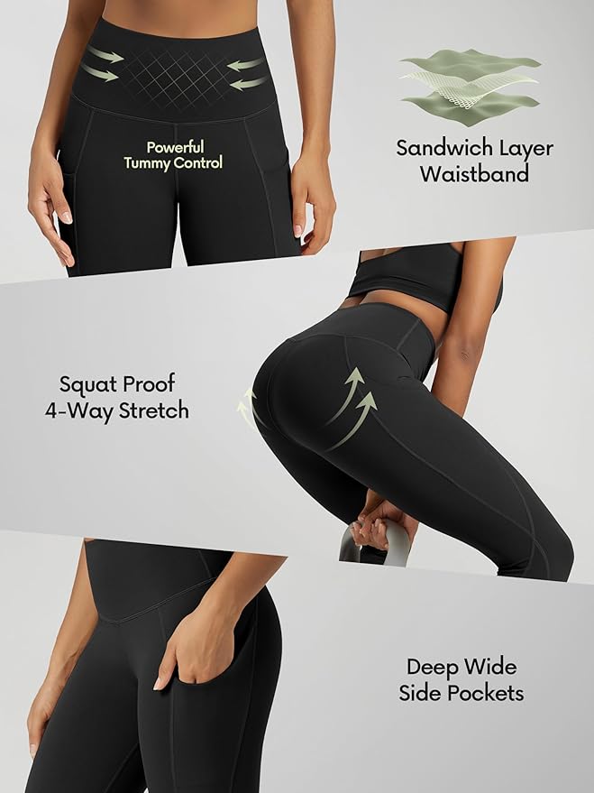 ODODOS Women's High Waisted Yoga Leggings with Pockets, Tummy Control Non See Through Workout Athletic Running Yoga Pants