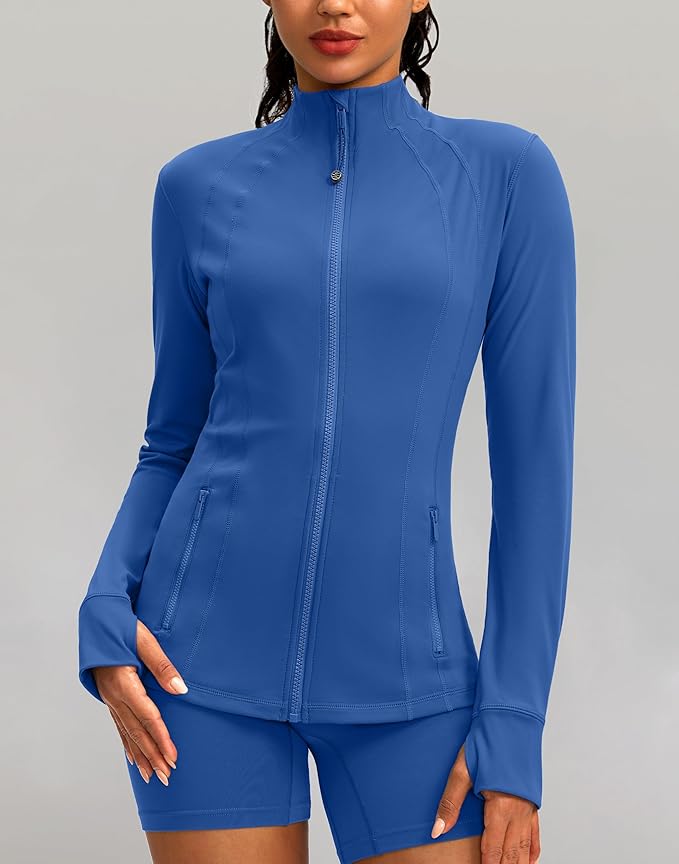 Women's Workout Jackets with 4 Pockets Zip Up Slim Fit Soft Fall Jacket for Yoga Running Athletic