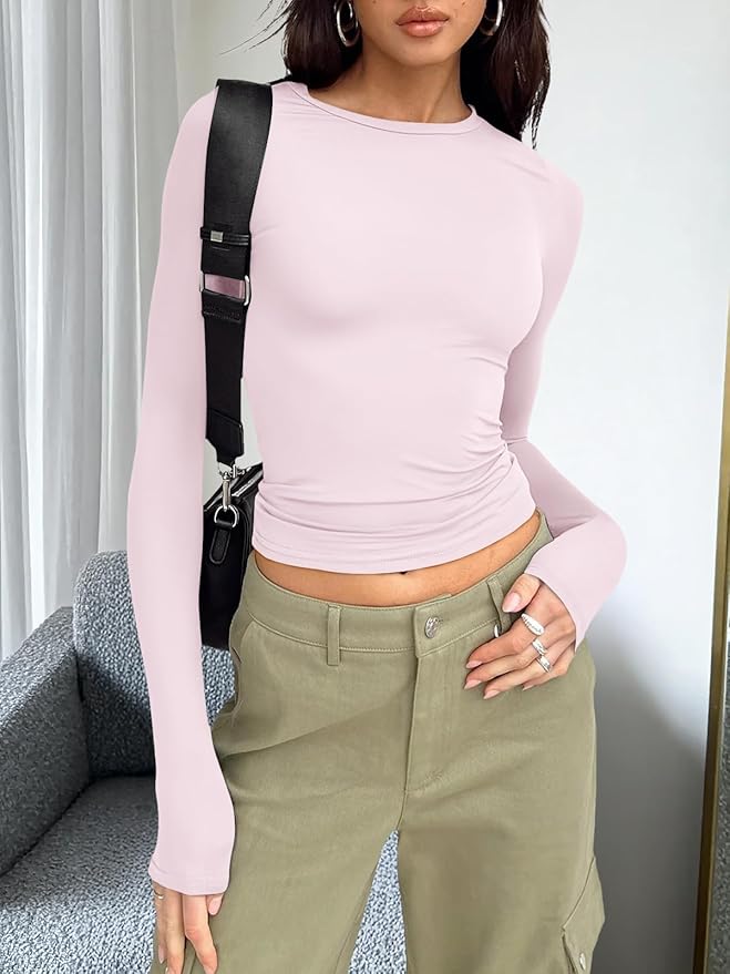 Trendy Queen Womens Long Sleeve T Shirts Fall Fashion 2026 Basic Crop Tops Going Out Outfits Y2k Clothes