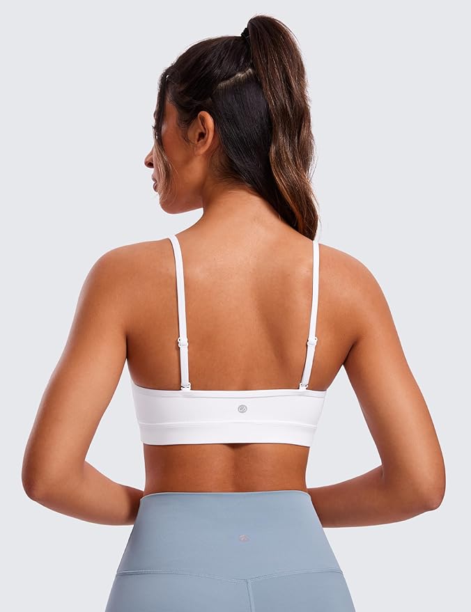 CRZ YOGA Butterluxe V-Neck Sports Bras for Women - Adjustable Thin Straps Padded Yoga Top Basic Wireless Camisole