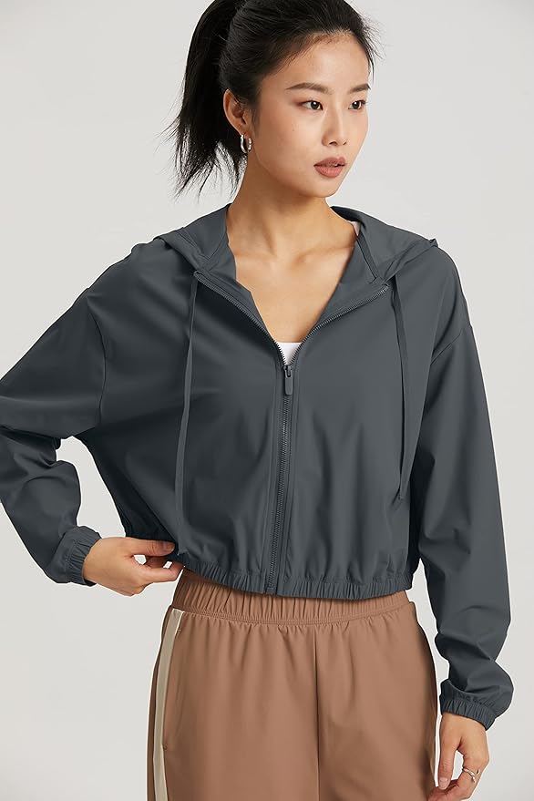 altiland Women's UPF 50+ Sun Protection Cropped Jackets Zip Up Cooling Shirt Athletic Workout Running Hoodie