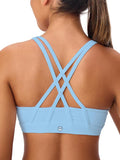 Women's Strappy Sports Bras Light Compression Crop Criss Cross Back Padded Workout Yoga Bra Supportive U Neckline