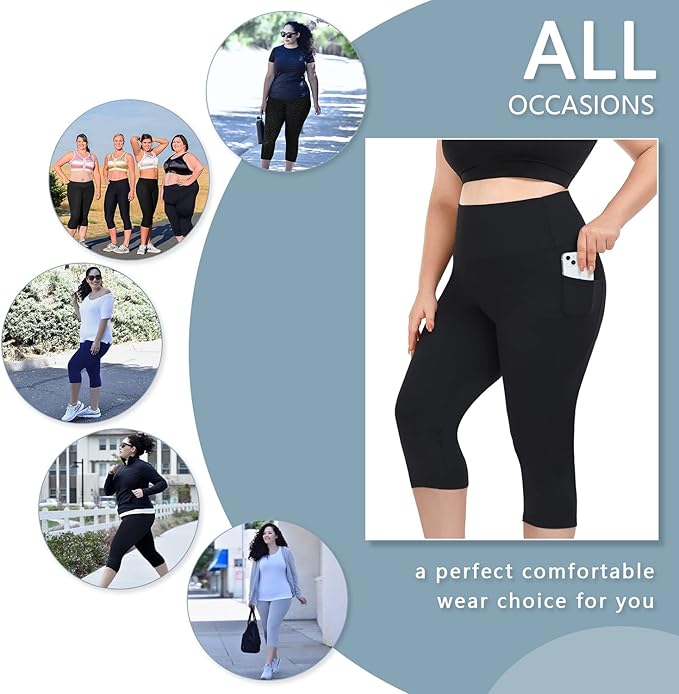 Plus Size Leggings for Women with Pockets-Stretchy XL-5XL Yoga Pants Tummy Control High Waist Workout Leggings