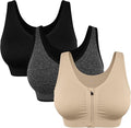 Women's Zip Front Sports Bra Wireless Post-Surgery Bra Active Yoga Sports Bras