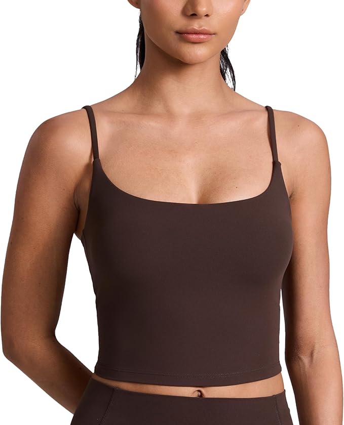 CRZ YOGA Butterlift Adjustable U Back Crop Tank Tops for Women - Padded Camisole Scoop Neck Workout Longline Sports Bras