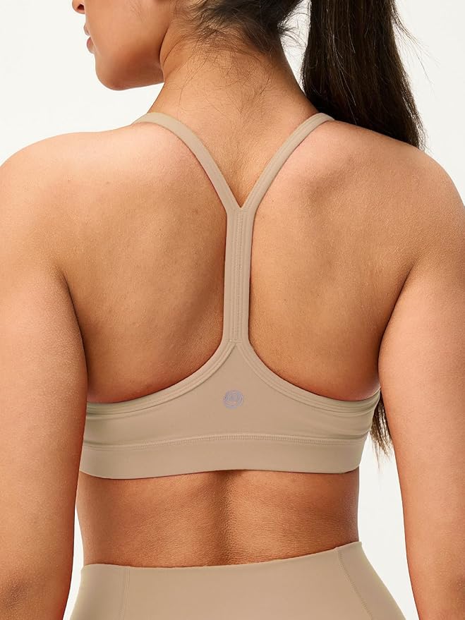 Womens Y Back Padded Sports Bra Strappy U Neck Butter Soft Low Impact Workout Bras Yoga Pilates Walking