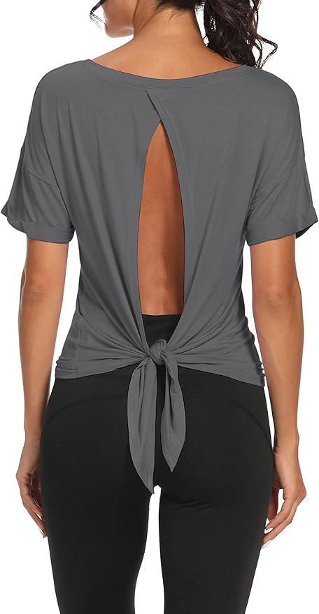Bestisun Workout Tank Tops Open Back Yoga Exercise Shirts Tie Back Athletic Clothes for Women