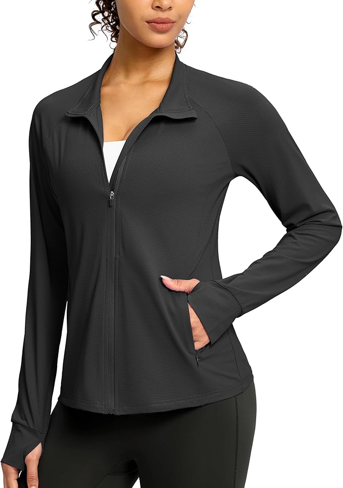 G Gradual Women's Lightweight Athletic Jacket Sun Protection UPF 50+ Zip Up 4 Pockets Long Sleeve Shirts Workout Running