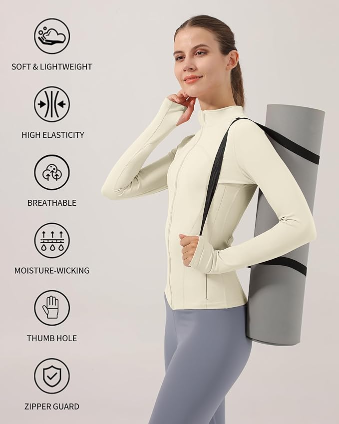 Locachy Women's Slim Fit Full Zip Athletic Running Sports Workout Jacket with Thumb Holes