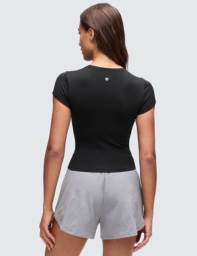 CRZ YOGA Cloud Jersey Crewneck Baby Tee for Women - Casual Workout Basic Short Sleeve Shirts Summer Daily Soft Stretchy Tops