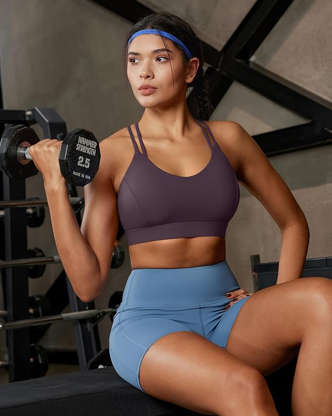 RUNNING GIRL Sports Bras for Women,Strappy Crisscross Back Padded Low Impact Running Sports Bra with Removable Cups
