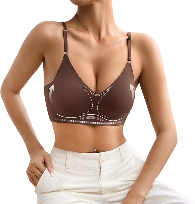 DEANGELMON V Neck Bra Padded Seamless Adjustable Straps Bralettes Everyday Basic Sleeping Bras Multiple Pack