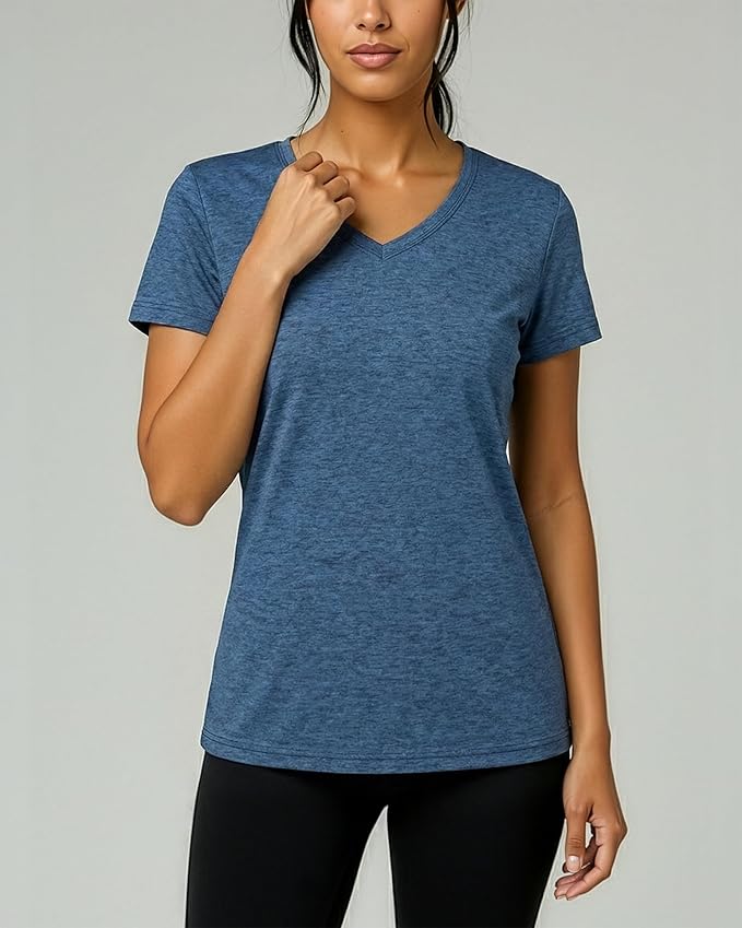 Real Essentials 5 Pack: Women's Dry-Fit Short Sleeve V Neck T Shirt Workout Fitness Yoga Top Tee (Available in Plus Size)