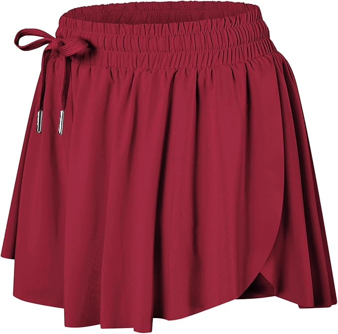 Wsirmet Flowy Shorts for Women Butterfly Shorts 2 in 1 Athletic Workout Gym Biker Running Shorts with Pockets