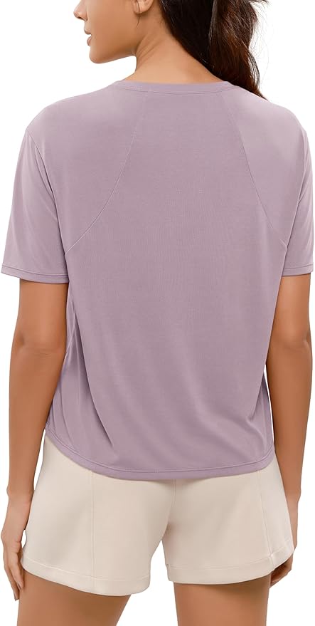 ODODOS Modal Soft Short Sleeve Shirts for Women Crew Neck Yoga Tee Casual Workout Tops