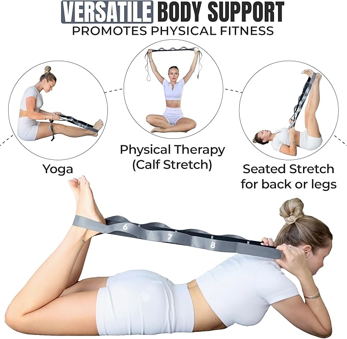 Stretch Strap with Loops Physical Therapy - Full Body Exercise Straps for Stretching with Detachable Foot - Leg & Calf Stretcher for Plantar Fasciitis, Physical Therapy, Pain Relief, and Flexibility