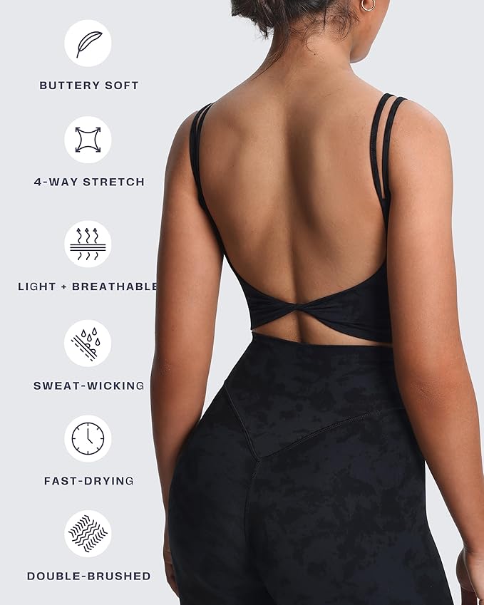 Aoxjox Women's Workout Sports Bras Fitness Yoga Crop Tank Metamorph Twist Back Cami