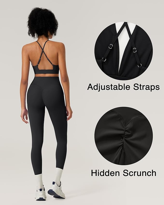 RXRXCOCO 2 Piece Workout Sets for Women Strappy Sports Bra Booty Leggings with Pockets Yoga Gym Outfits