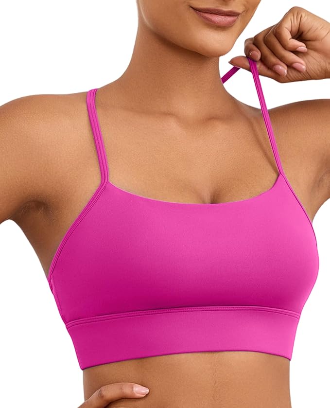 Womens Y-Back Sports Bra, Weightless Padded Yoga Bra, Spaghetti Strap Low Impact Gym Top for Workout & Daily Wear