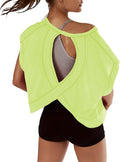 Kumufenc Women Short Sleeve Workout Shirts Open Back Tops Casual Yoga Y2k Athletic Gym Slouchy Crop Running Tees