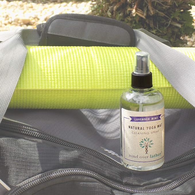 Mind Over Lather 100% Natural Yoga Mat Cleaning Spray 8oz | Works with All Mats | Cleans and Restores Using Essential Oils Naturally | Calming Lavender Mint