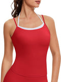 OMKAGI Halter Workout Tank Tops for Women Built in Bra Cute Layer Longline Sports Bras