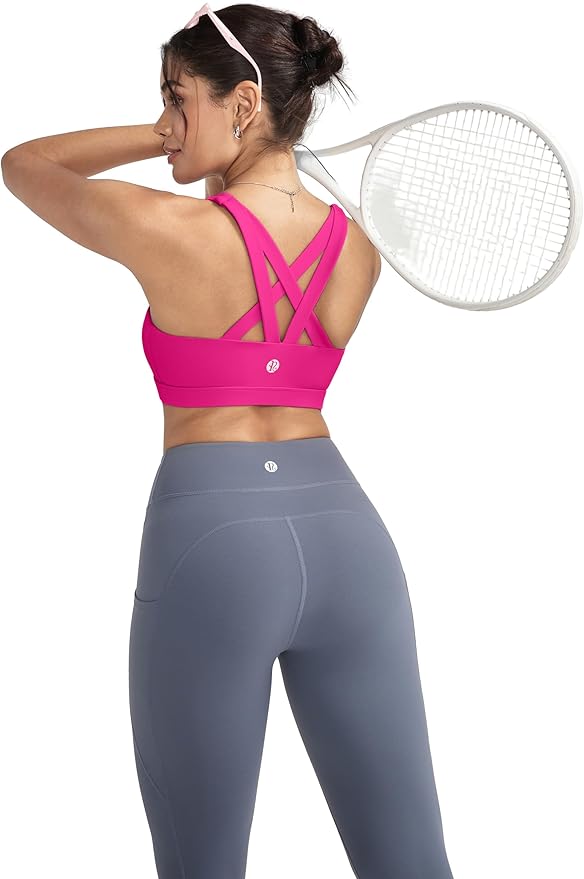 RUNNING GIRL Sports Bras for Women,Padded Strappy Sports Bras Criss-Cross Back Medium Support Sports Bras with Removable Cups
