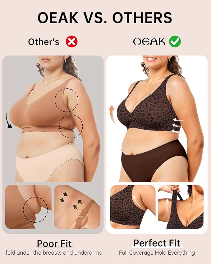 OEAK Womens Deep V Bras Wireless Comfortable Bra Supportive No Underwire Bras Tshirt Push Up Bralettes Plunge Seamless Bra