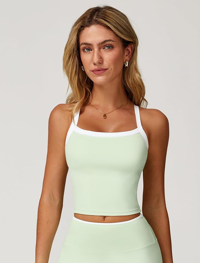 QBGJTD Womens Longline Sports Bras Cross Back Active Gym Yoga Padded Workout Crop Tank Top with Built in Bra