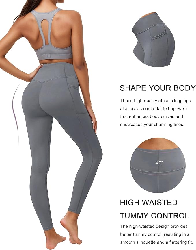 Dimore 4 Pack Workout Leggings for Women with Pockets,High Waisted Tummy Control Yoga Pants for Workout Running