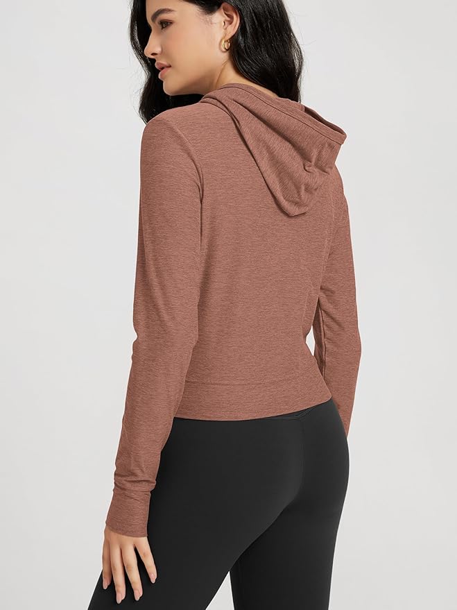 ODODOS Women's Full-Zip Cropped Hoodie - odSTRATUM Tech Ultra Soft UPF 50+ Hooded Jacket with Pockets